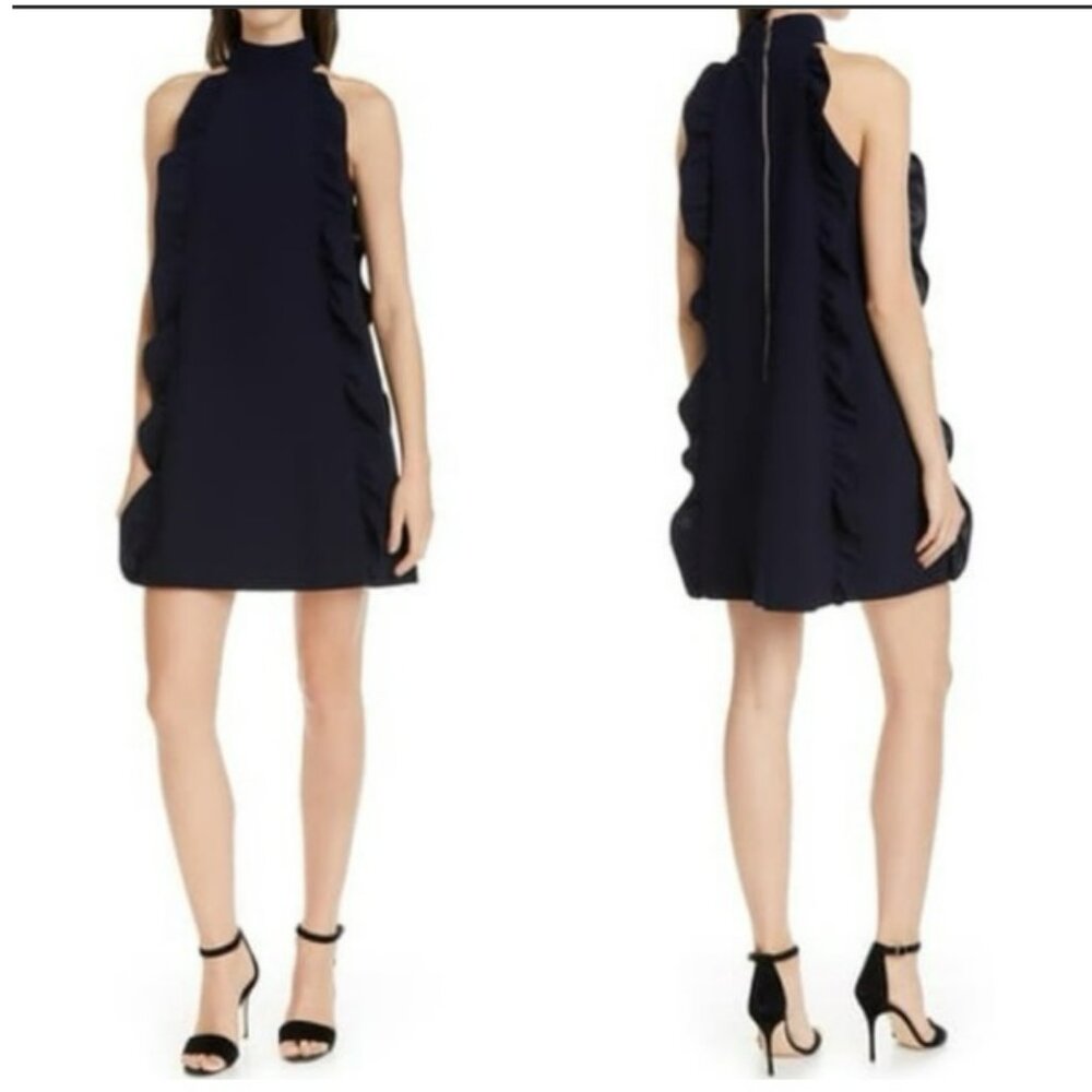 Ted Baker Navy Torriya Halter Ruffle Mini Dress Sz UK1/US 4